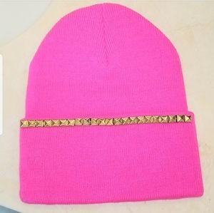 Neon Pink studded beanie